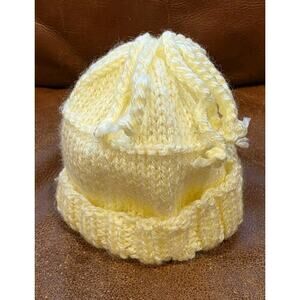 Handcrafted Yellow Tasseled Winter Beanie Hat Rolled Bottom Preemie Newborn